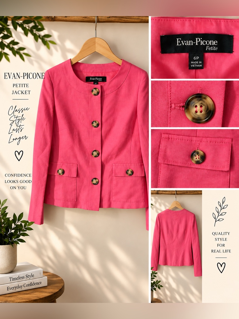 Evan-Picone Petite Pink Blazer/Jacket – Size 6P